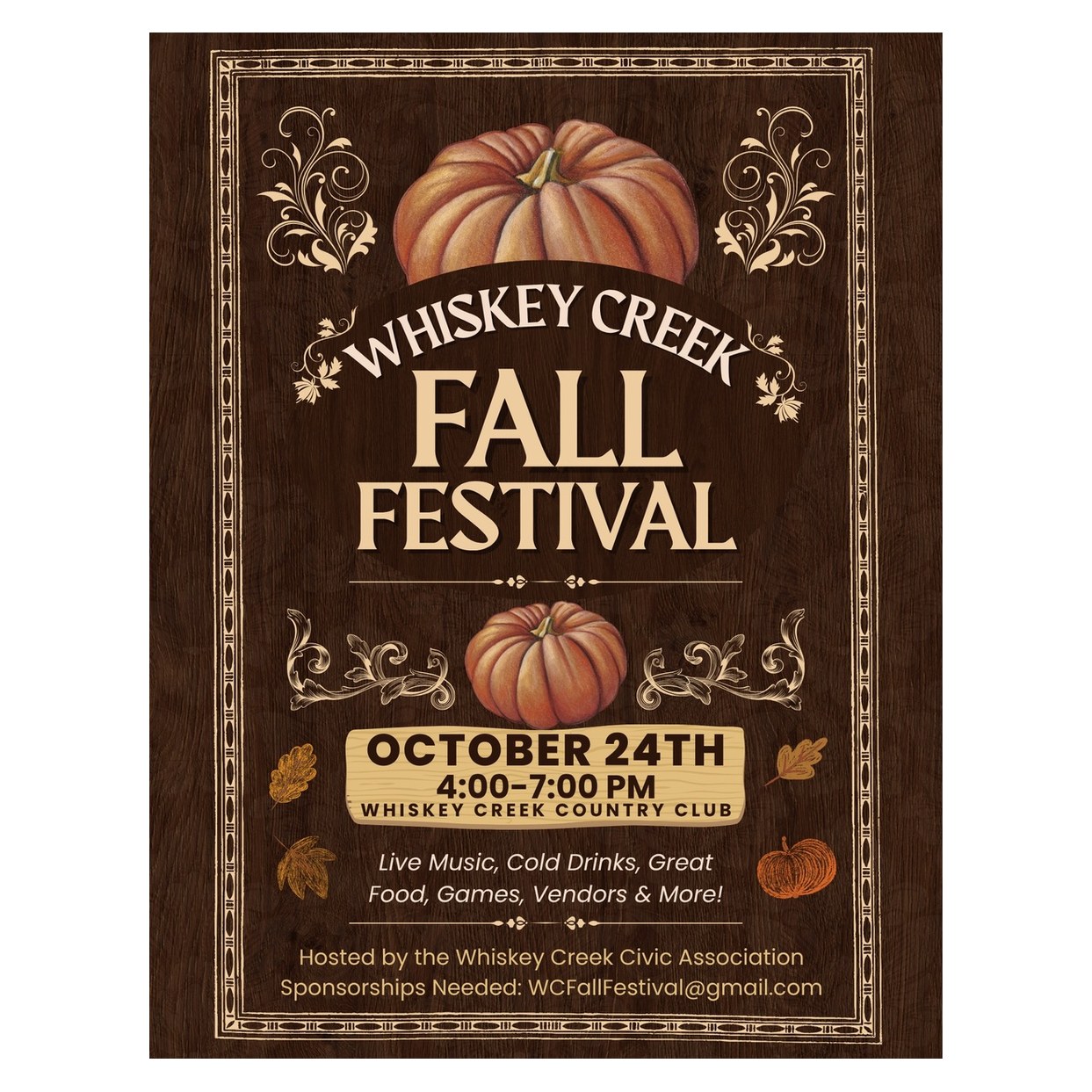 Whiskey Creek Fall Festival flyer for October 24 from 4 to 7 p.m.
