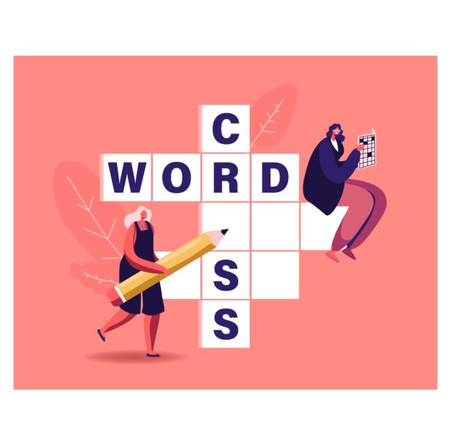 Illustration of people solving a large crossword puzzle