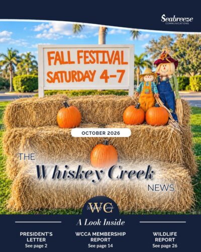 The Whiskey Creek News October 2026 cover — Fall Festival sign on hay bales with pumpkins