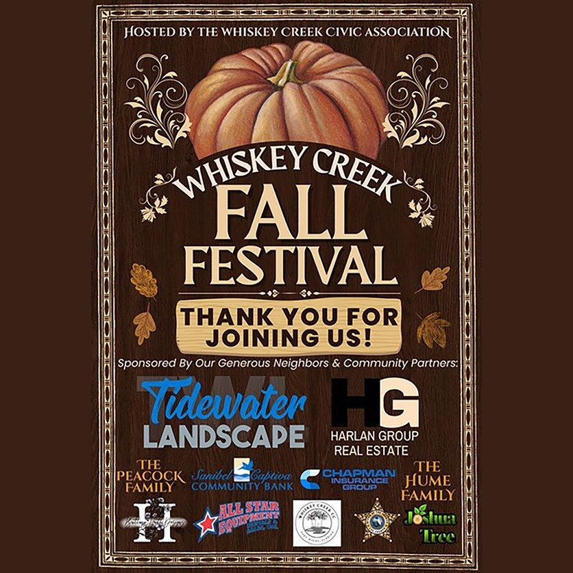 Whiskey Creek Fall Festival thank-you flyer listing sponsors and community partners