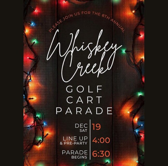 Flyer for the 8th annual Whiskey Creek Golf Cart Parade on Saturday, December 19